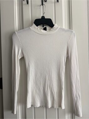 SHEIN White Ribbed Long-Sleeve Mock Neck Top